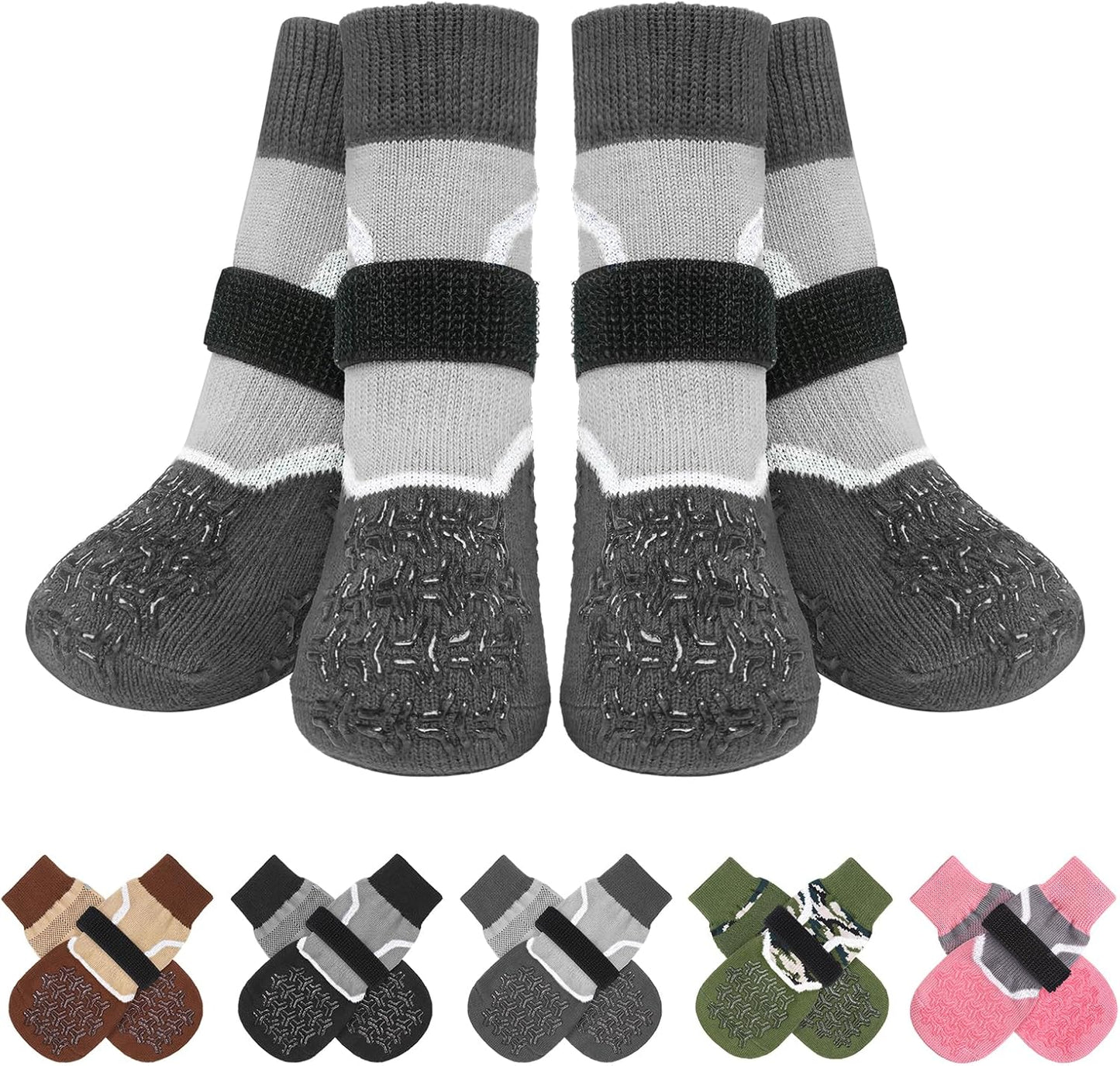 BEAUTYZOO 6PCS Dog Socks to Prevent Licking Paws, Anti Slip Dog Shoes for Hot Pavement Hardwood Floors, Traction Control Toe Grips Boots & Paw Protectors for Small Medium Large Senior Dogs, Grey S