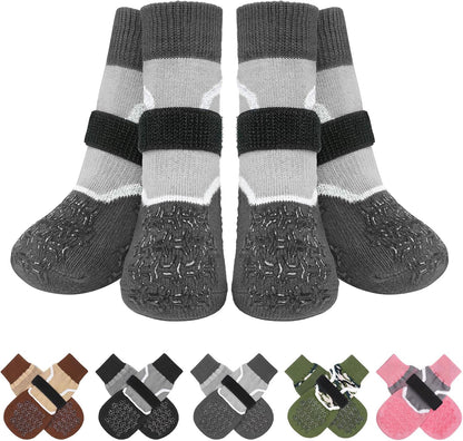 BEAUTYZOO 6PCS Dog Socks to Prevent Licking Paws, Anti Slip Dog Shoes for Hot Pavement Hardwood Floors, Traction Control Toe Grips Boots & Paw Protectors for Small Medium Large Senior Dogs, Grey S