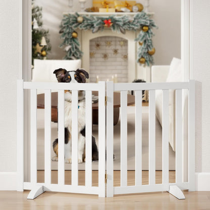 36" Height Extra Tall Freestanding Pet Gate, Solid Wood Folding Safety Fence Wooden Dog Gate with 2 PCs Support Feet Ideal for Stairs, Doorways, Halls, Kitchens, Heavy Duty Gates, 3 Panels, Oak