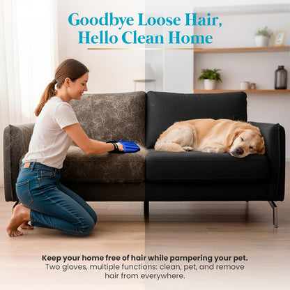 Cat Grooming Gloves for Shedding – Pet Hair Remover Set with Self-Cleaning Mitt – 2 Deshedding Gloves + 1 Reusable Cleaning Mitt for Cats & Dogs – Long & Short Hair Deshedder