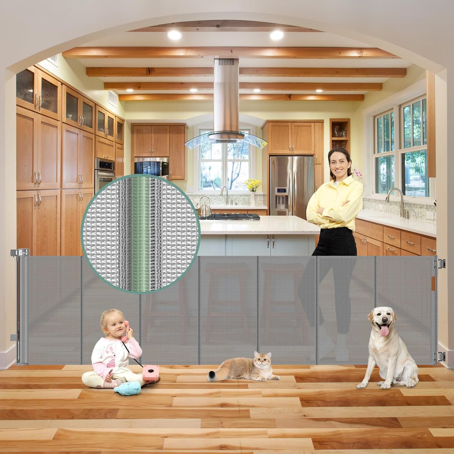 Reinforced 80 Inch Retractable Baby Gate Extra Wide Baby Gate for Wide Openings, Indoor/Outdoor Retractable Dog Gate for Doorway, Mesh Dog Gate Indoor Prevent Babies/Pets from Crawling Under, Black