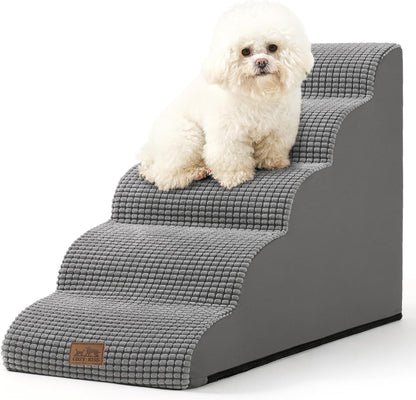 COZY KISS Dog Stairs for Small Dogs 15.7" H, Curved Dog Step for Puppy, Older Cat, Medium Pet Ramp for Sofa, Couch or Chair, Ladder with High Density Foam, 3 Step, 15.7x22.4x15.7 inch, Beige