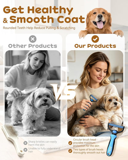 Pet Pro Grooming Tool, Dematting Comb for Dogs and Cats, Deshedding Dog Brush, Undercoat Rake for Dogs, Removes Tangles Knots and Loose Fur, Grooming Tool for Thick Coats (Orange)