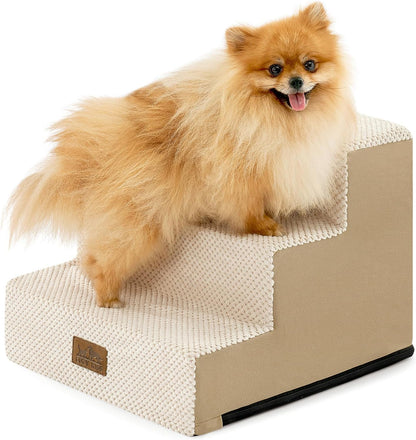 COZY KISS Dog Stairs for Small Dogs, 4 Tier Wider Pet Stairs for Couch and Beds, 17.7" H Non-Slip Dog Steps for Old Cats, Puppy, Small Medium Dogs, 17.7x23.6x17.7 inch, Beige