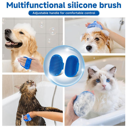 Pet Steam Brush for Dog & Cat - 3-in-1 Steam Grooming Brush for Shedding & Hair Removal - Self Cleaning Spray Comb with Mist for Long Haired Pets - Includes 1*Waterless Shampoo, Blue.