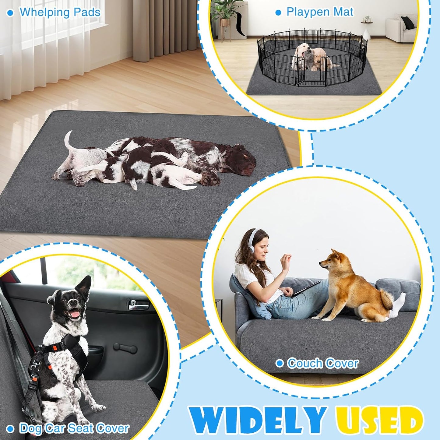 FURWEY 2 Pack Extra Large 72"X72" Washable Pee Pads for Dogs Super Absorbent Dog Training Pads Non-Slip Waterproof Pet Training Pads Mats Whelping Pads for Dogs Cats Puppy
