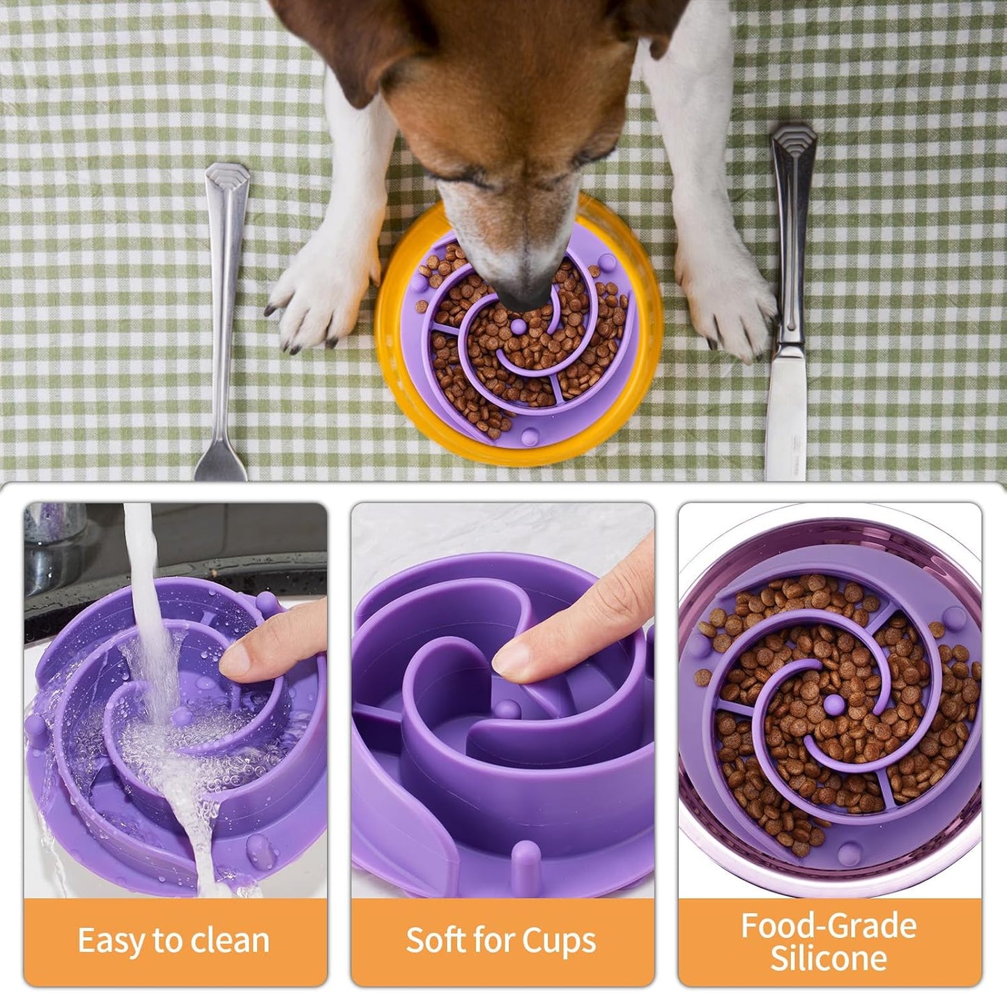Slow Feeder Dog Bowls Insert, Bestalk Soft Silicone Slow Eating Feeder Insert with Suction Cups for Small, Medium and Large Dogs, Fit into Basic and Elevated Dog Bowls, Dark Blue