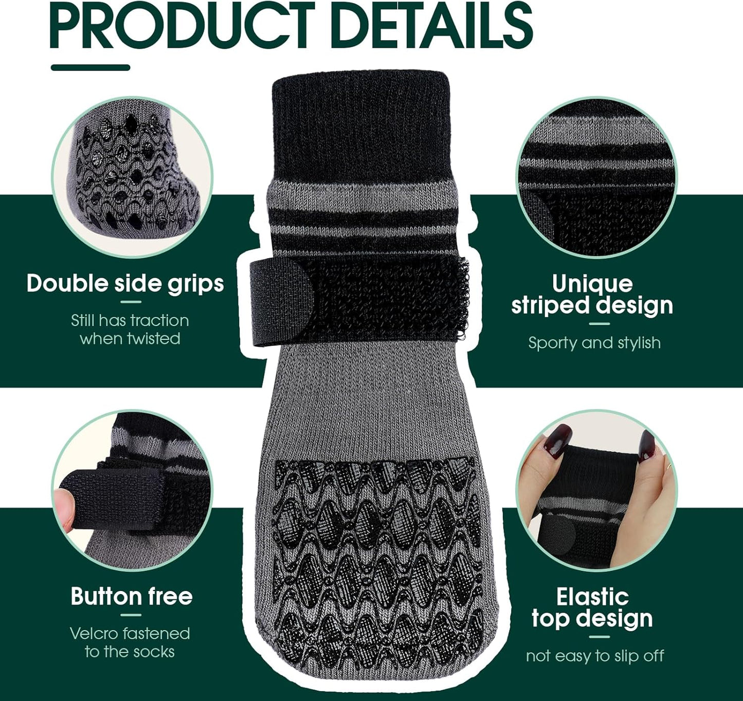 Kuoser Non Slip Dog Socks for Hardwood Floors, 4Pack Anti-Slip Dog Grippy Socks to Prevent Licking Paws, Dogs Booties Paw Protectors with Double-Sided Traction for Small Medium Large Senior Dogs, XS