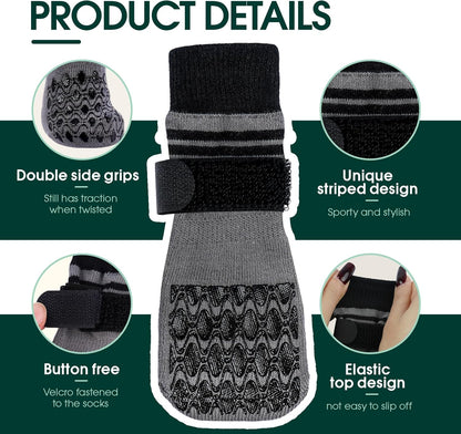 Kuoser Non Slip Dog Socks for Hardwood Floors, 4Pack Anti-Slip Dog Grippy Socks to Prevent Licking Paws, Dogs Booties Paw Protectors with Double-Sided Traction for Small Medium Large Senior Dogs, XS