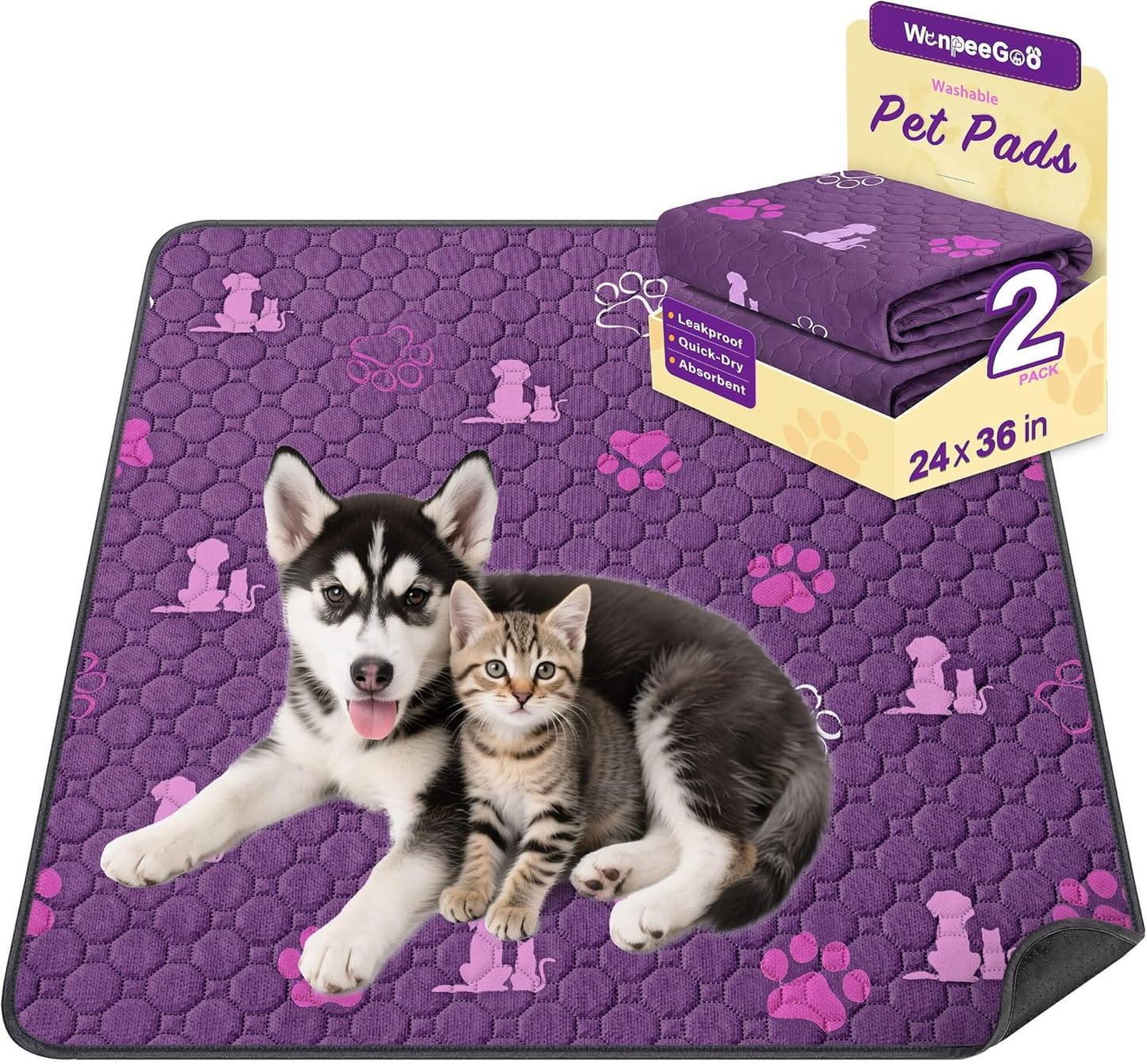 WanpeeGoo Washable Pee Pads for Dogs, 4 Pack Absorbent Reusable Training Dog Pads Pet Puppy Pads, Non-Slip Potty Pads for Whelping, Playpen, Crate, Bed, Grey 18"x24"