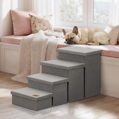 Zerbuger Wider Dog Ramp for High Bed with Storage 18" H, Foldable Dog Stairs for Small Medium Large Older Senior Animal, Sturdy Dog Step for Climbing Bed or Couch, Arthritis-Friendly (Gray, No Condo)