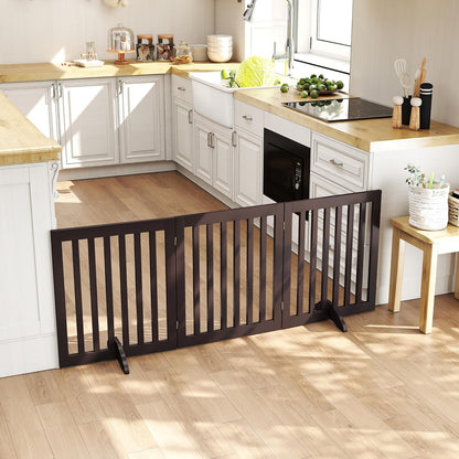 PUPETPO 24”H Freestanding Wooden Pet Gate, Dog Gate for Stairs, Doorways, and Hallways, Step Over Foldable Pet Fence for Indoor Use, Support Feet Included, 60 inch Wide 3 Panels, Grey