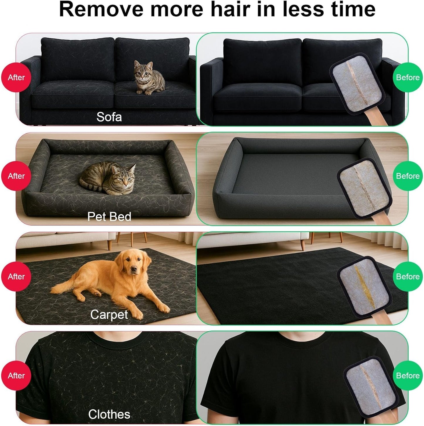 4PCS Electrostatic Pet Hair Removal Gloves Brush, 6.7x5.1 Reusable Static Remover for Cat Dog Hair, Grooming Glove for Couch, Furniture, Carpet, Car Seat, Fast Animal Fur Removal Mitt Tool