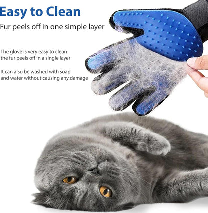Premium 3-in-1 Pet Grooming Kit - Electrostatic Pet Hair Removal Glove with Safety Nail Scissors & Dual-Ended Toothbrush Set - Gentle Deshedding Mitt for Dogs, Cats & Furniture - All-in-One Care Pack