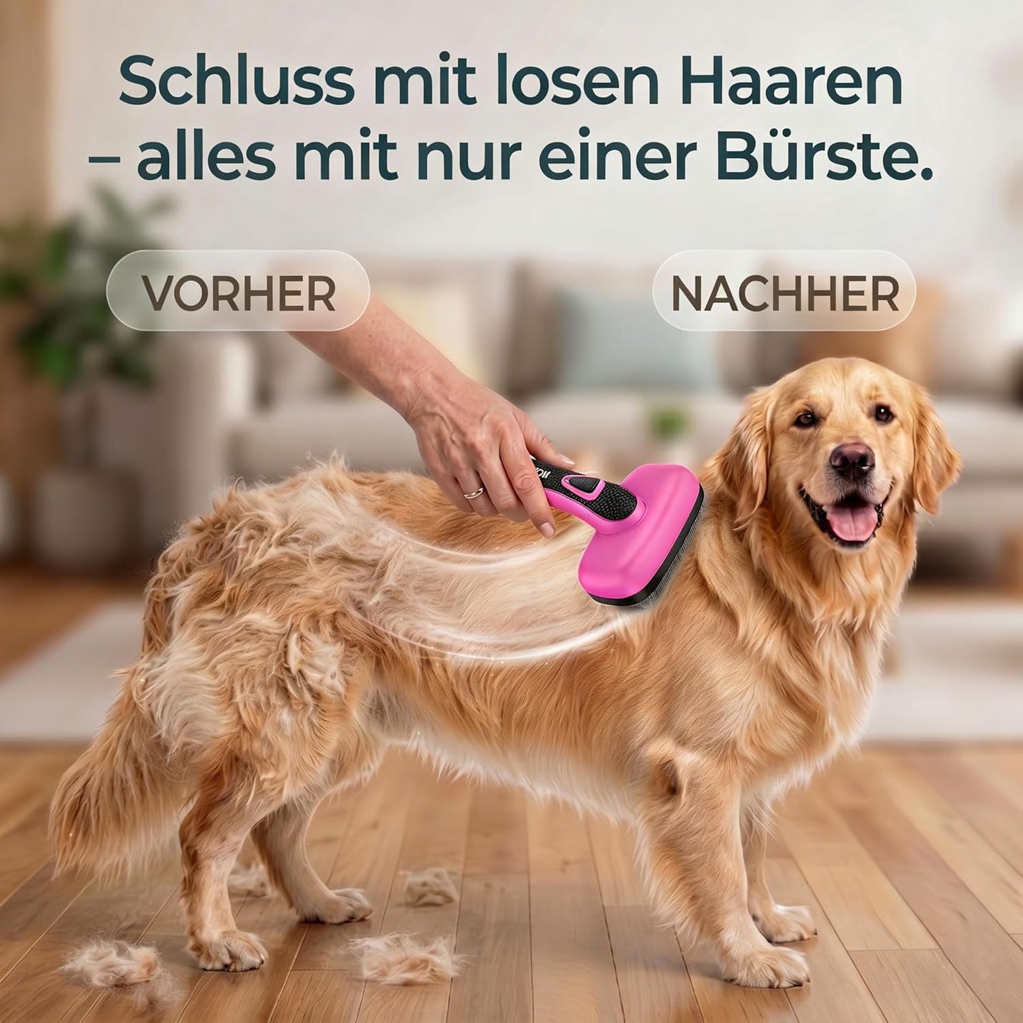 One-Button Self Cleaning Pet Brush for Dogs & Cats, Skin-Friendly Detangling & Shedding Tool for Long and Short Hair, Retractable Grooming Comb, Purple
