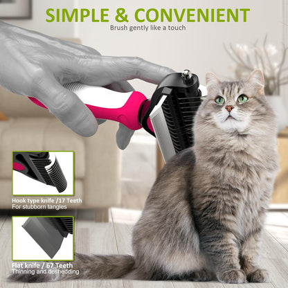 Spring Blossoms-2 in 1 Professional Grooming Rake for Cats & Dogs-Dematting Comb for Easy Mats & Tangles Removing,Pet Brush Safe No More Nasty Shedding and Flying Hair (Orange)
