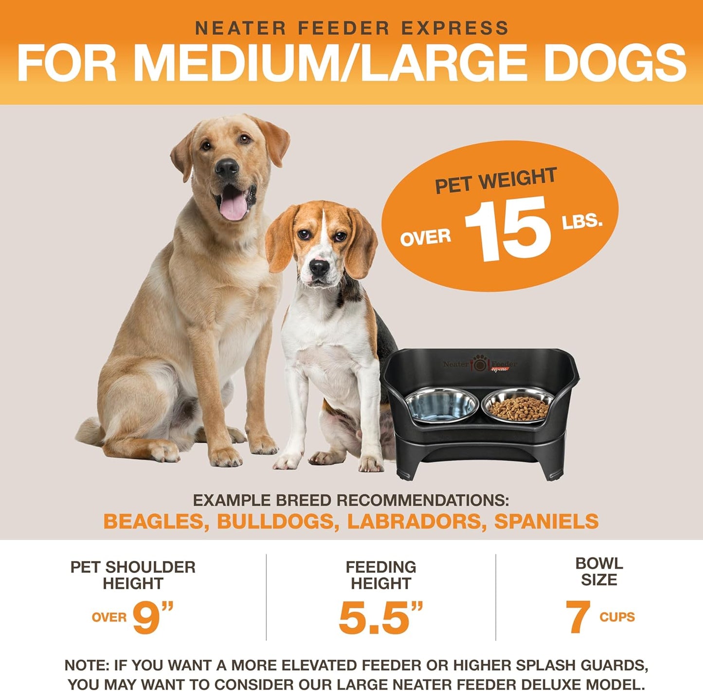 Neater Feeder Express Mess Proof Dog Bowls Elevated for Small Breeds under 15 Lb, Made in USA, No Spill Raised Dog Food Bowl Stand, Stainless Steel Food and Water Bowl Set, Feeding Station, Cappuccino