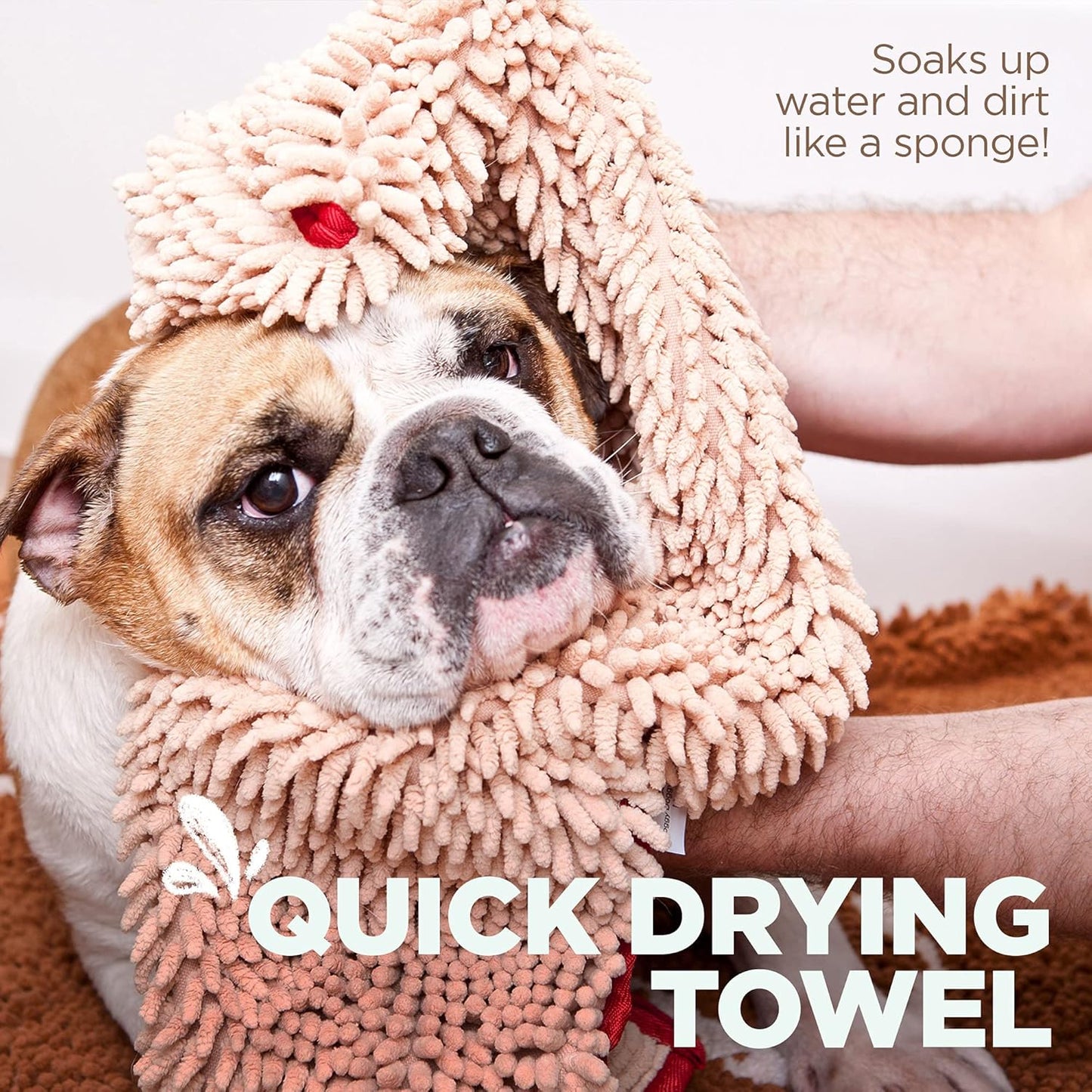 Soggy Doggy Super Shammy Dog Towel – Absorbent Microfiber Chenille Pet Towel for Drying Wet Dogs, Paws, Quick Dry Dog Shammy with Hand Pockets, Machine Washable – Chocolate/Oatmeal Trim, 31” x 14”