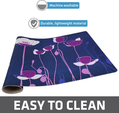 Drymate Pet Bowl Placemat, Dog & Cat Food Feeding Mat - Absorbent Fabric, Waterproof Backing, Slip-Resistant - Machine Washable/Durable (USA Made) (12” x 20”) (Indigo)