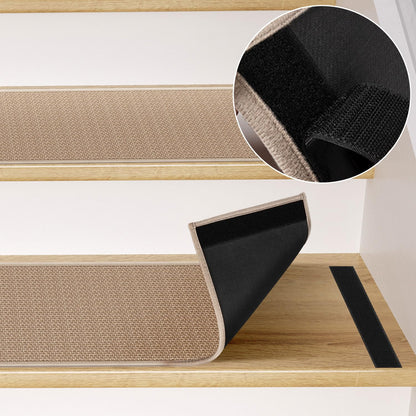 Peel and Stick Adhesive Stair Treads for Wooden Steps Indoor Set of 15 Pack, Rubber Backed Non Slip Jute Stair Rug Step Pads for Pet Dog, Elders and Kids, Beige