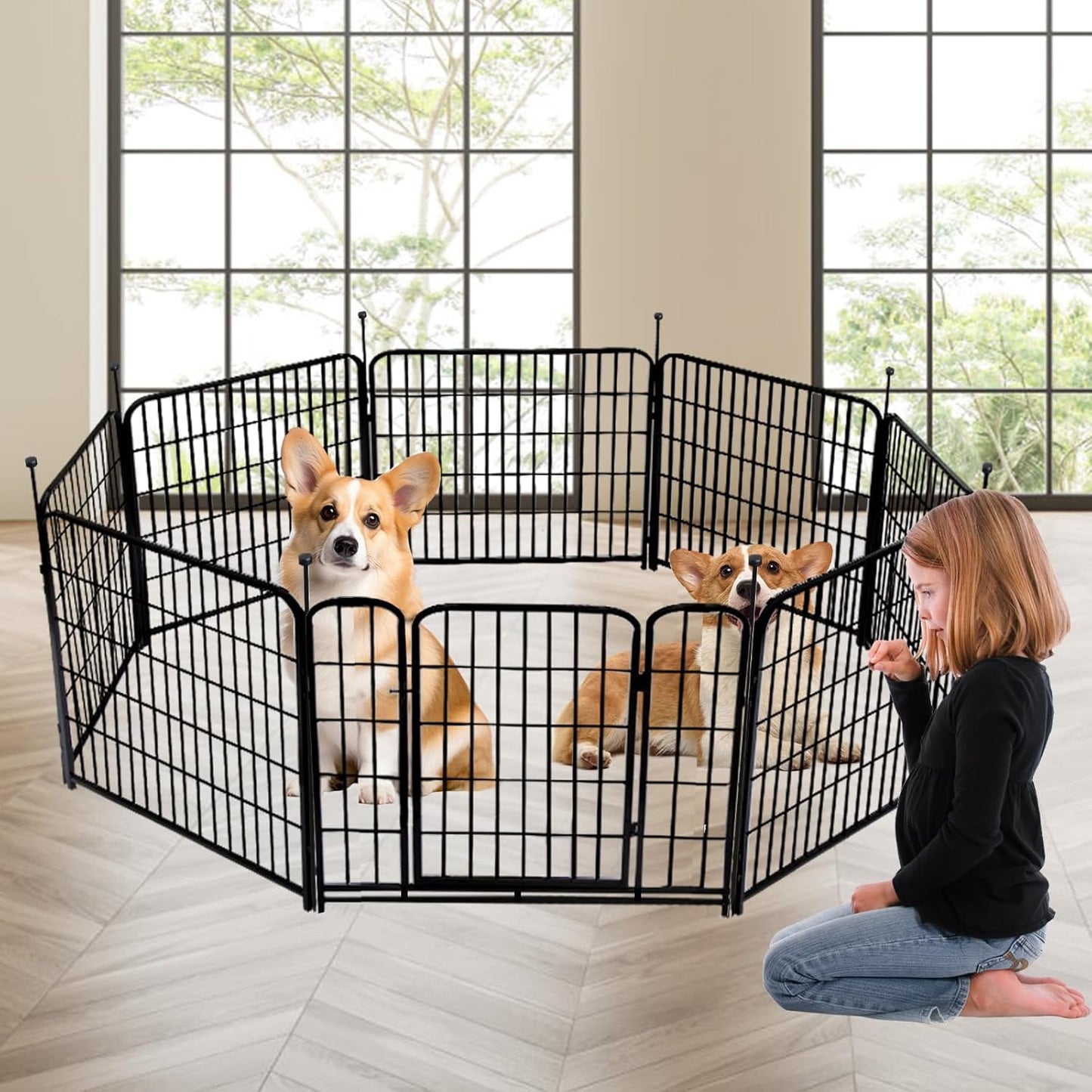 Getlay 36 in(H) Garden Fence, Wide Gate Low Threshold, 10 Panels Total 22.1 Ft(L) Heavy Duty Iron Animal Barrier Fence for Yard,Suitable for Indoor Or Outdoor Dog Fencing,Garden Border Fence