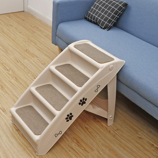 Foldable Pet Stairs with Non-Slip Surface, Portable Dog Steps Ramp for High Beds, Couches, Cars and SUVs, Support Up to 150lbs, Waterproof, Grey