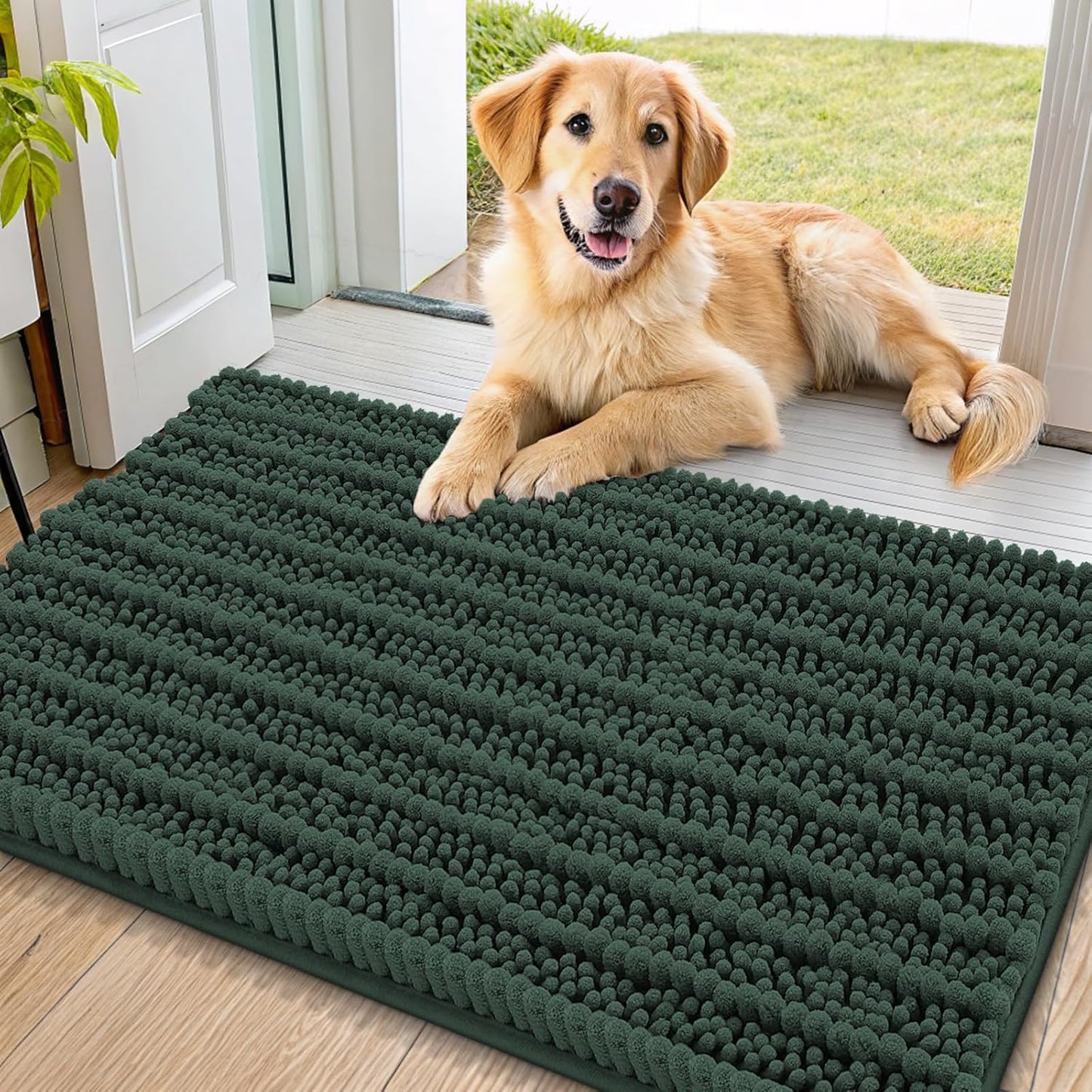 Smiry Dog Door Mat for Muddy Paws 30x20, Extra Soft Absorbent Chenille Doormat, Trap Moisture and Dirt, Non-Slip Machine Washable Front Door Mat for Indoor Entrance Inside Floor, Grey