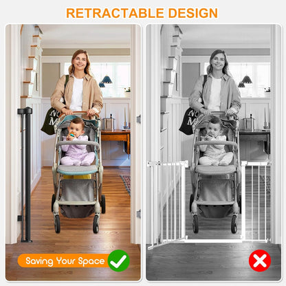 Upgrade 120 inch Retractable Baby Gates, EZIGO Extra Wide Baby Gate for Large Opening Extra Long Mesh Gate for Kids or Pet Dog Gate Child Safety Gate for Stairs Hallways Doorway Indoor Outdoor, Gray