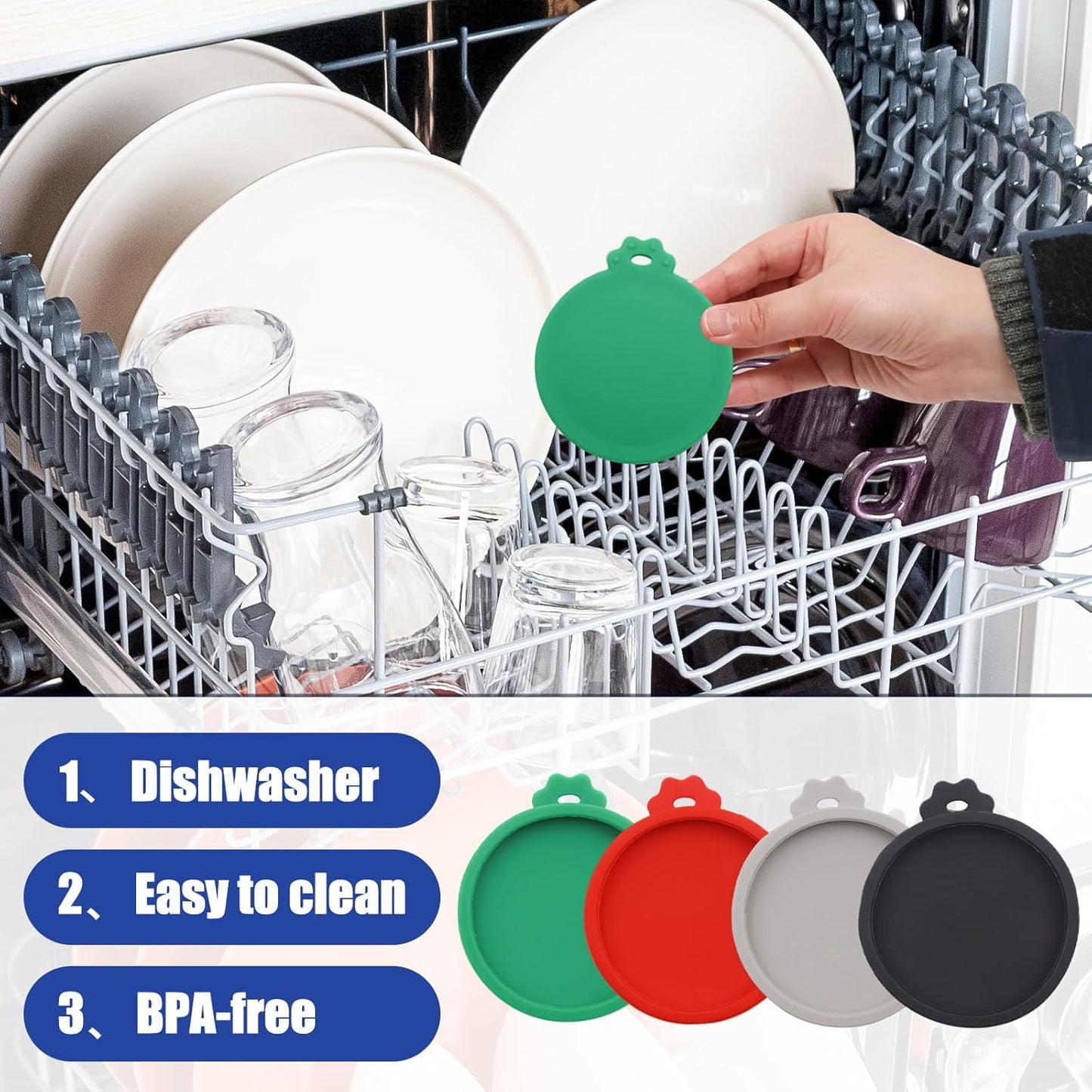 PINE & LINEN 4 Pcs 2.5inch Durable Pet Can Lids, Silicone Small Pet Can Covers Waterproof Cat Food Cans Lids for 3 oz Cat Food Cans（Yellow+Red+Pink+Blue）