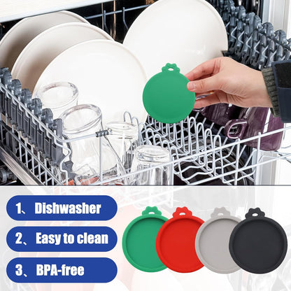 PINE & LINEN 4 Pcs 2.5inch Durable Pet Can Lids, Silicone Small Pet Can Covers Waterproof Cat Food Cans Lids for 3 oz Cat Food Cans（Yellow+Red+Pink+Blue）