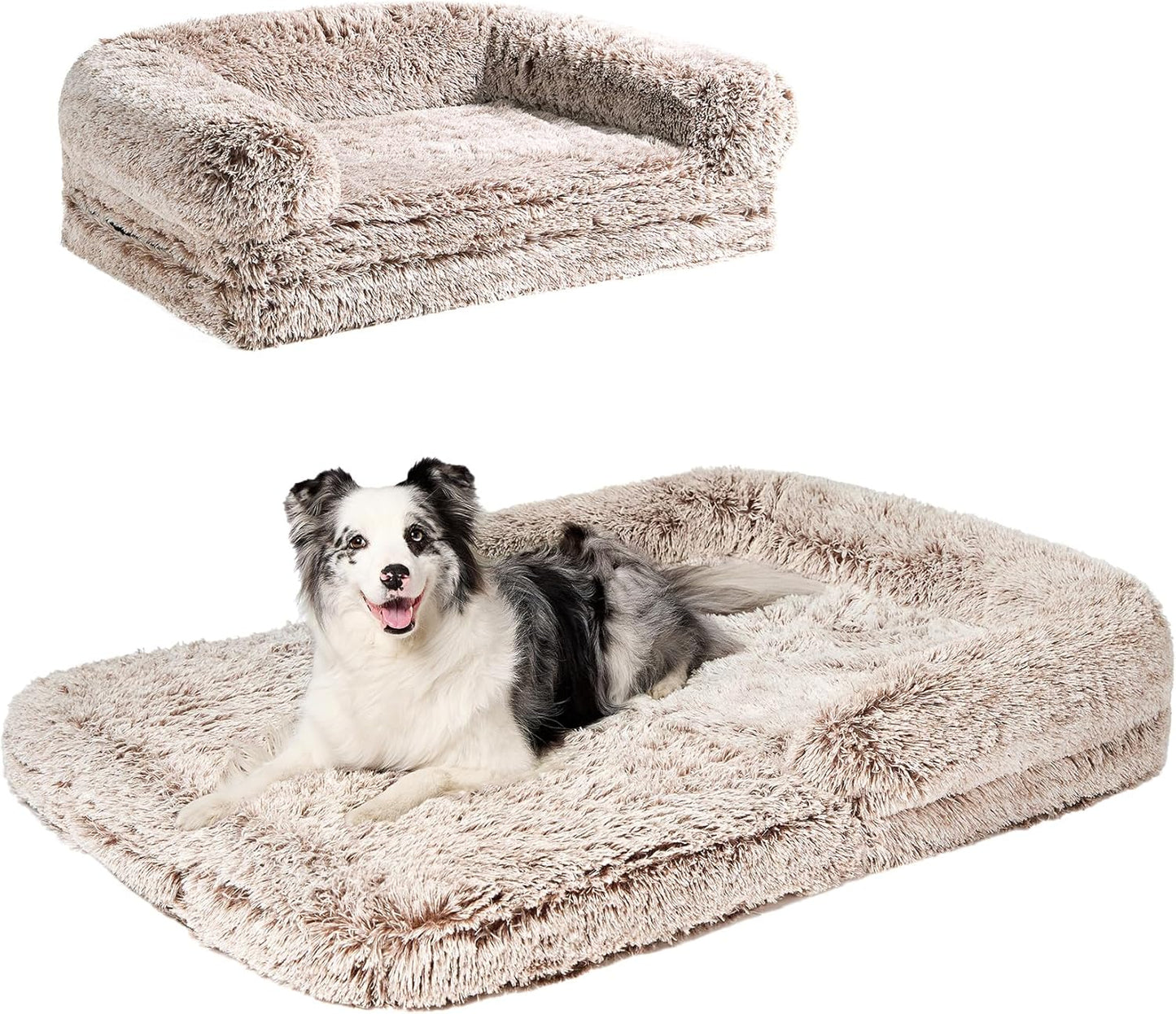 EHEYCIGA Foldable XXL Dog Bed for Large Sized Dog, 54"x38"x7.5" Faux Fur Fluffy Pet Couch Bed, Orthopedic Calming Memory Foam Big Pet Bed, Washable Pet Sofa Bed with Non-Slip Bottom, Dark Grey