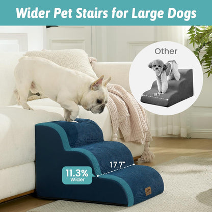 COZY KISS Dog Stairs for Small Dogs 15.7" H, Curved Dog Step for Puppy, Older Cat, Medium Pet Ramp for Sofa, Couch or Chair, Ladder with High Density Foam, 3 Step, 15.7x22.4x15.7 inch, Beige