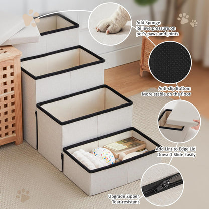 Love's cabin Dog Stairs with Storage 13" H, Foldable Pet Stairs for Small Medium or Large Dogs, Cat Puppy Steps Ramp with Zip up to 150 lbs, Solid Grey, 2 Steps
