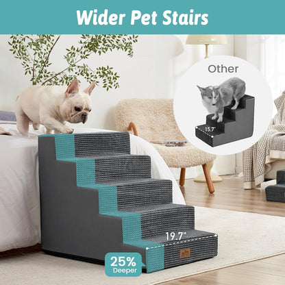 COZY KISS Dog Stairs for Small Dogs, 4 Tier Wider Pet Stairs for Couch and Beds, 17.7" H Non-Slip Dog Steps for Old Cats, Puppy, Small Medium Dogs, 17.7x23.6x17.7 inch, Beige