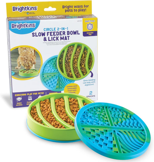 Brightkins Circle Slow Feeder and Lick Mat, Outdoor Puzzle Board, Interactive Dog Toys, Dog Birthday, Enrichment Bowls, Puppy Teething and Chewing, Stimulating Automatic Feeder