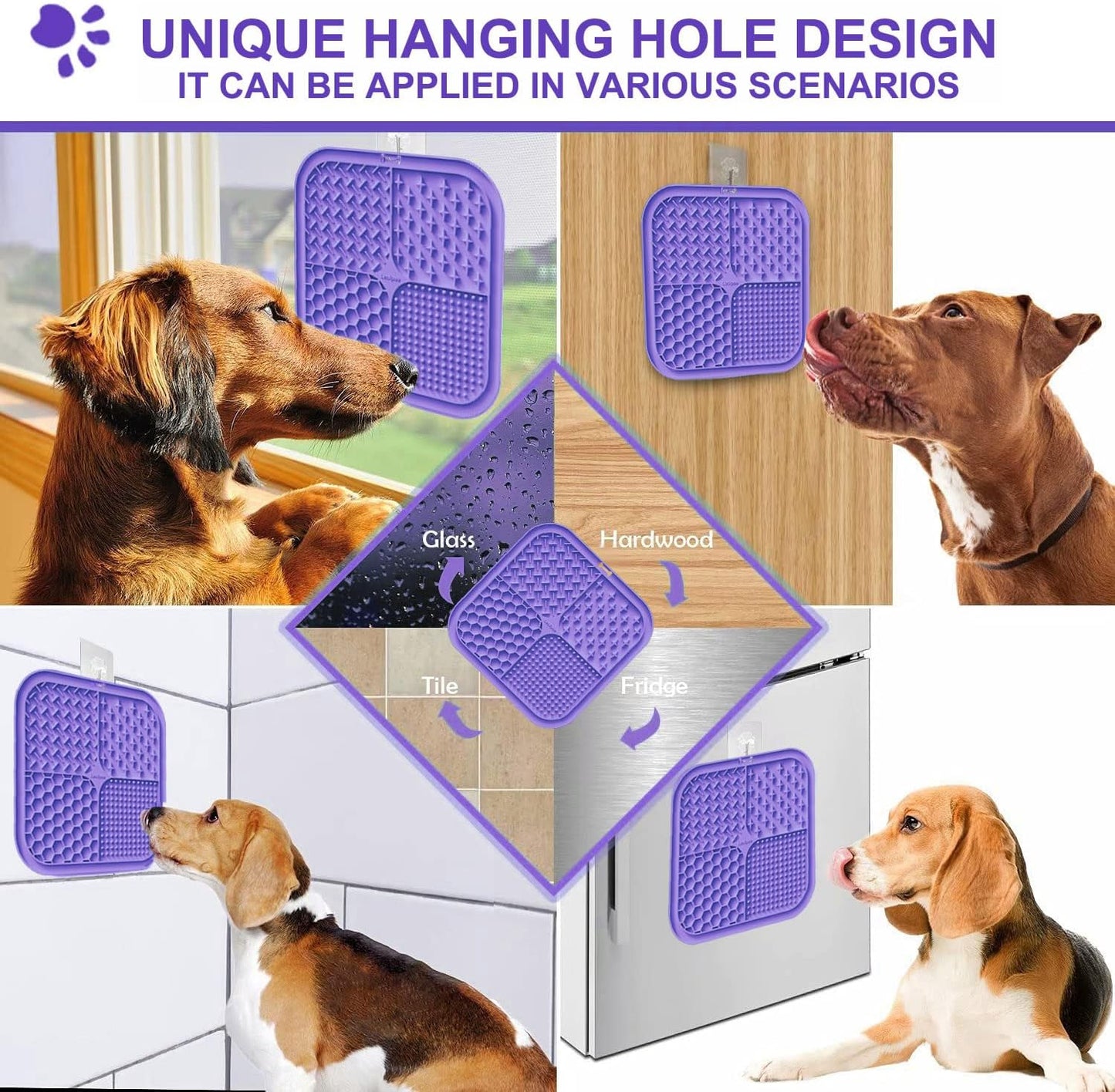 Lesipee Licking Mat for Dogs & Cats 2 Pack, Slow Feeder Lick Pat, Dishwasher Safe, Anxiety Relief Dog Toys Feeding Mat for Butter Yogurt Peanut, Pets Supplies Bathing Grooming Training Calming Mat