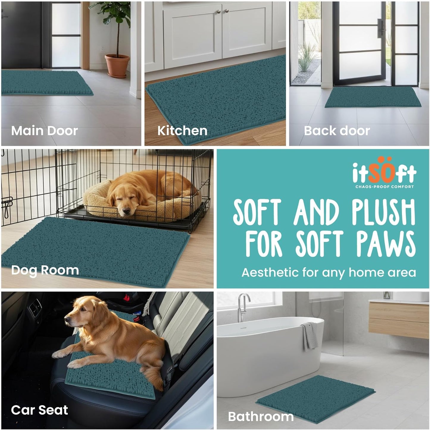 Dog Rugs for Muddy Paws 22x14 | Cleaner Mud Free Floors | Muddy Dogs Mats for Indoor, Dog Mat for Muddy Paws Door Mat Washable, Absorbent Chenille Mud Rug Paw Matt w/ Non Slip Backing, Charcoal Grey