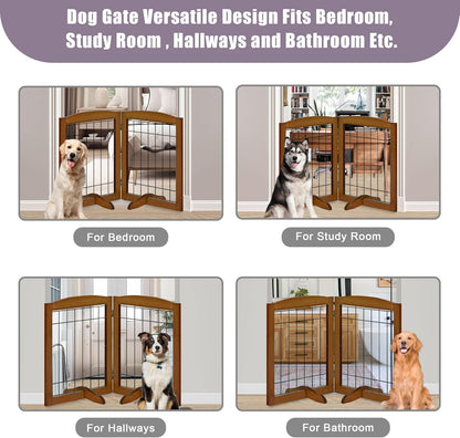 LZRS 2-Panel Freestanding Foldable Wood Dog Gate – Solid Wood & Steel Wire, Chew-Resistant Pet Barrier for Indoor Use, Ideal for Small to Medium Dogs, White