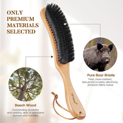 BFWood Clothes Brush, Boar Bristle Lint Brush for Suits, Cashmere, Wool, Velvet, Suede and Pet Hair, Large Black Walnut Wood Handle