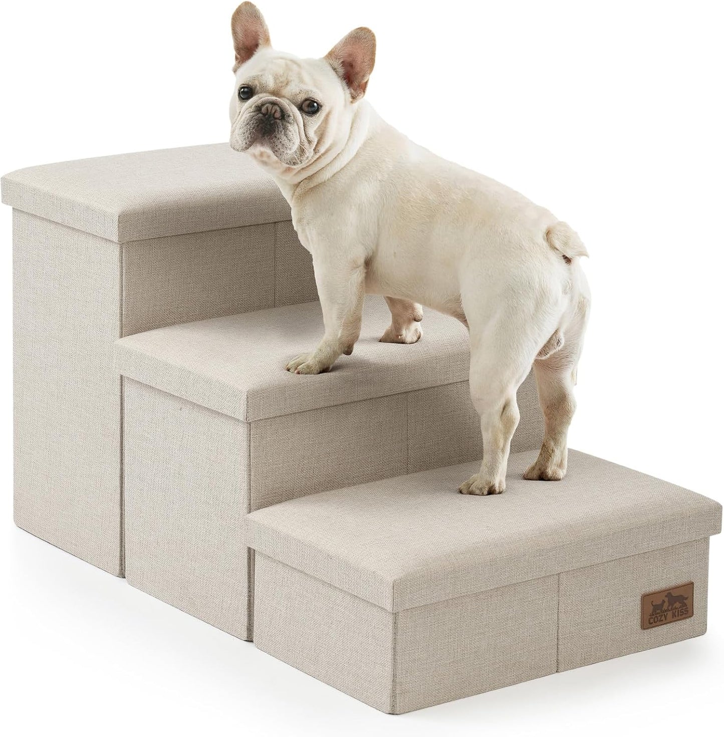 Dog Stairs with Storage, 4-Step Wider Sturdy Dog Steps for Small/Medium/Large Dogs and Older Cats, Folding Doggie Ramp for Bed/Couch/Car Hold Up to 180 lbs (22" H, Brown)