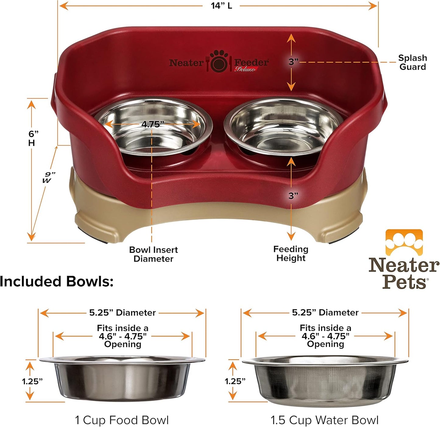 Neater Pet Brands Neater Feeder Deluxe Mess Proof Dog Bowls Elevated for Large Dogs Over 40 lbs, Made in USA, No Spill Raised Dog Food Bowl Stand Feeding Station, Food and Water Bowl Set, Black