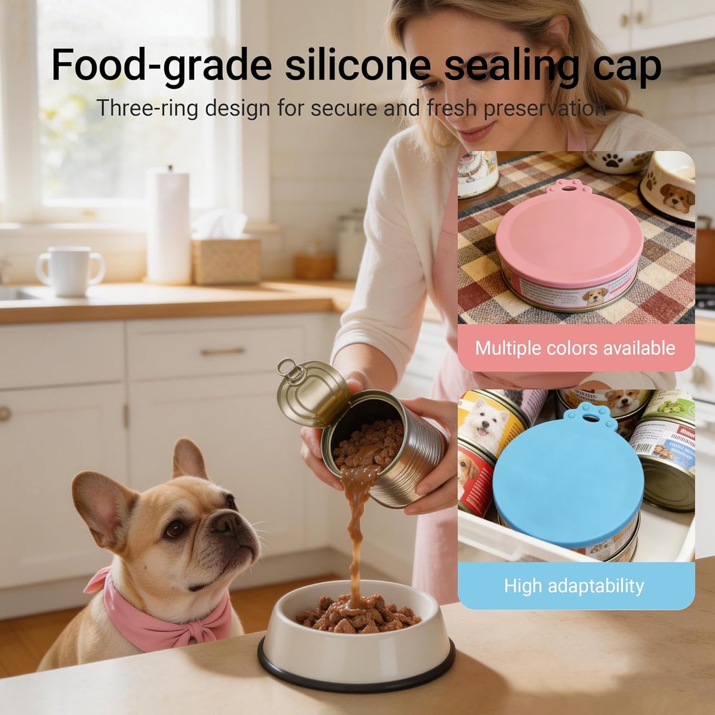 Pet Food Can Lids And Spoon,Pet Food Can Covers, One Fit 3 Standard Size Cans,For Dog And Cat Food Cans,Pink
