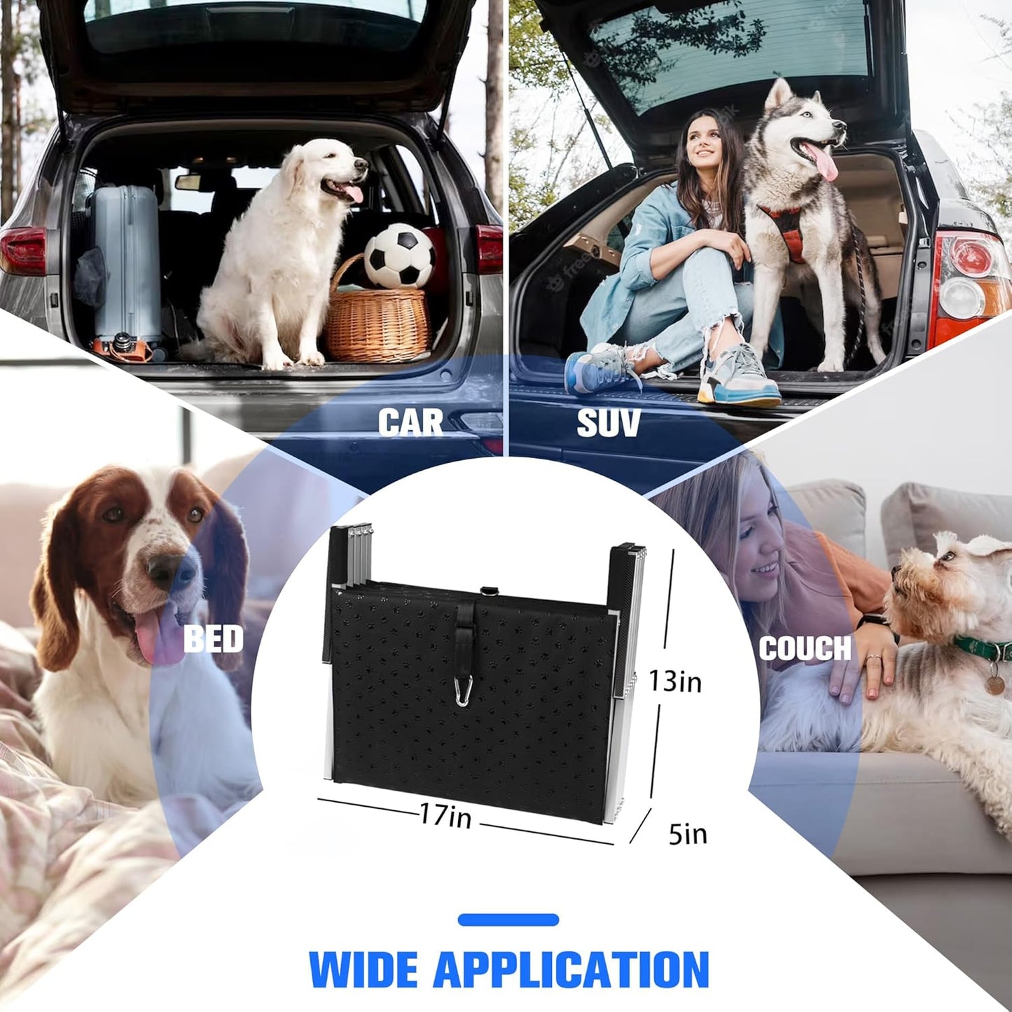 Niubya Dog Ramps for Cars, Portable Folding Dog Stairs for Cars, SUV, Trucks, Lightweight Pet Ramp for Large Dogs with Non-Slip Surface, Reinforced Pet Steps Supports Up to 200 lb, 6 Steps