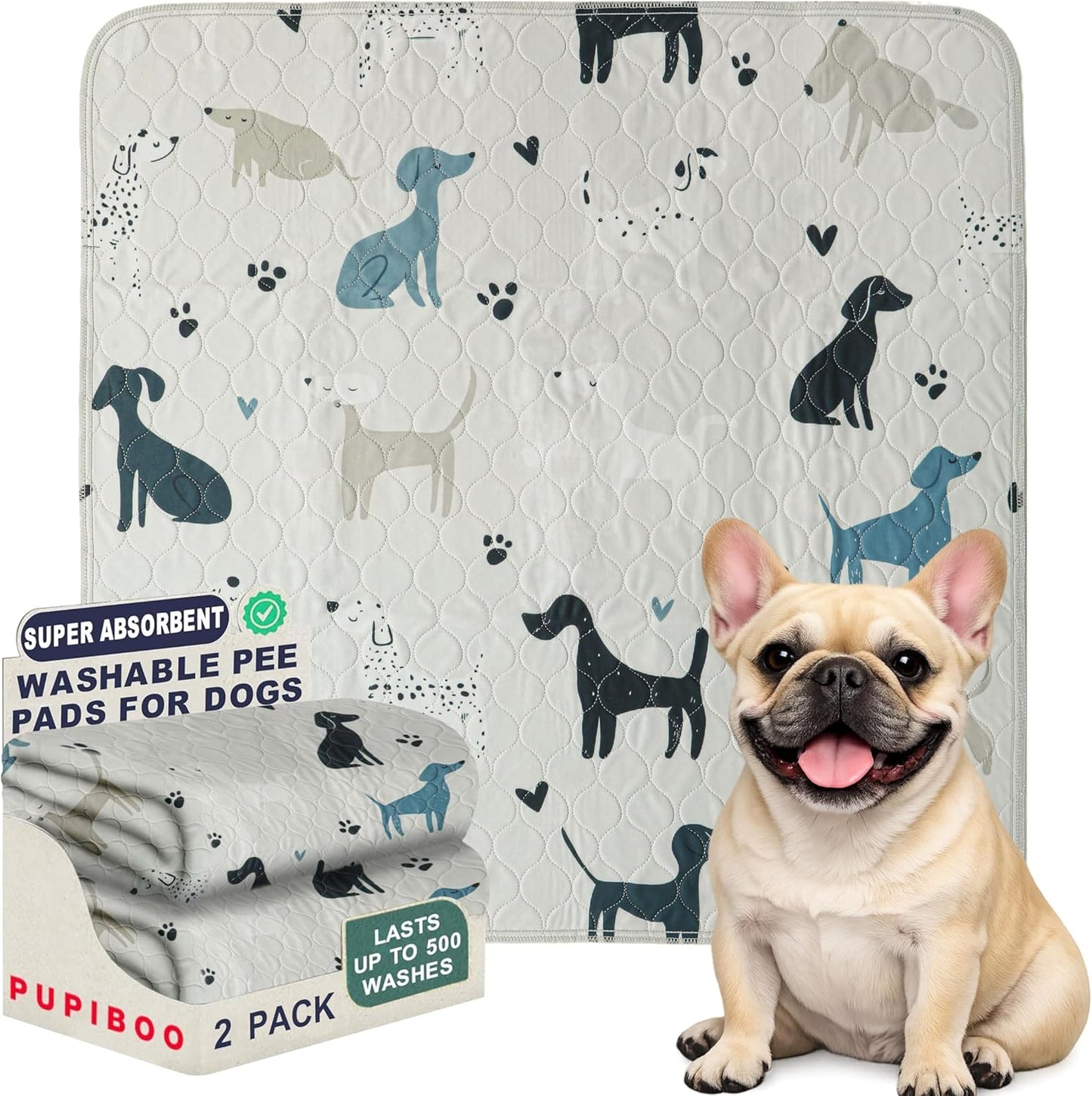 PUPIBOO Washable Pee Pads for Dogs and Cats - Super Absorbent Reusable Puppy Training Pads - 100% Waterproof, Leak-Proof & Non-Slip Whelping Pads for Pet Housebreaking