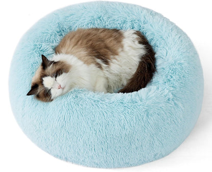 Bedsure Calming Dog Bed Medium Size Dog - Donut Washable Medium Pet Bed, 30 inches Anti-Slip Round Fluffy Plush Faux Fur Cat Bed, Fits up to 45 lbs Pets, Camel