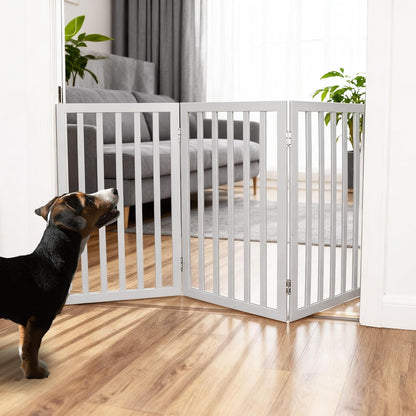 ZJSF Freestanding Indoor Dog Gate for House Foldable Wood Brown Puppy Gate for Doorways Pet Gate for Stairs Extra Wide Pet Fence 24" Height 2 Panels
