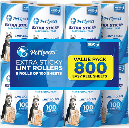 PetLovers Extra Sticky Lint Roller Mega Value Set 600 Sheets for Pet Hair Removal, Dog and Cat Lint Remover 6 Pack