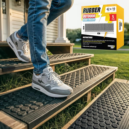 Rubber Stair Treads Outdoor 48"x10" 4-Pack - Heavy-Duty Outdoor Stair Treads Non-Slip Weather Resistant - Exterior Rubber Mats for Wooden Steps - Anti Slip Step Covers by Thunder Grip