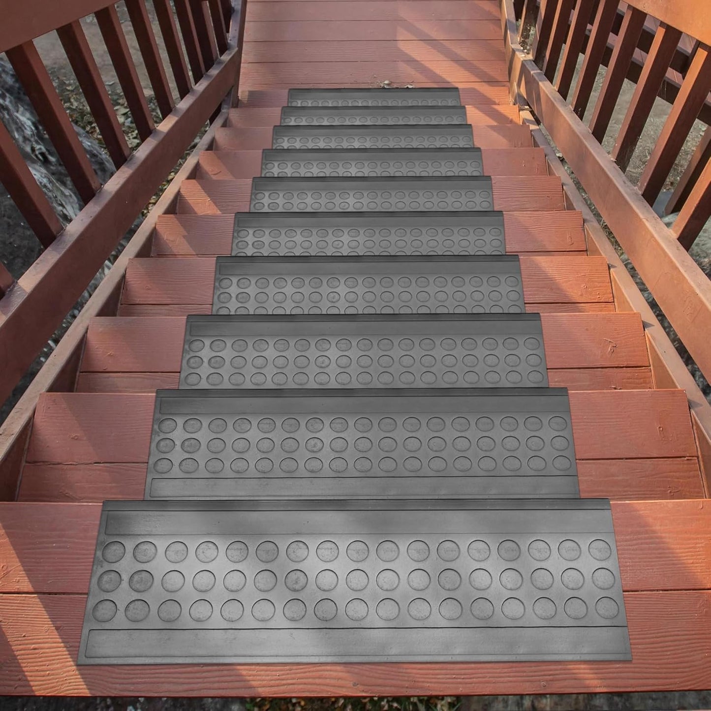Ottomanson Outdoor Rubber Stair Treads – Ribbed Heavy-Duty Non-Slip Stair Mats – Best Grip on Concrete, Brick & Textured Step – Fastening Recommended for Wooden & RV Steps, Pack of 5