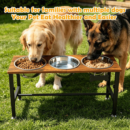 ADENGL Metal Raised Dog Bowl, 10" Tall Elevate Dog Feeder Stand with 2 Stainless Steel 42oz Bowls & 16x24 Non-Slip Mat – Stronger Dogs Food & Water Bowl Stand (Black)